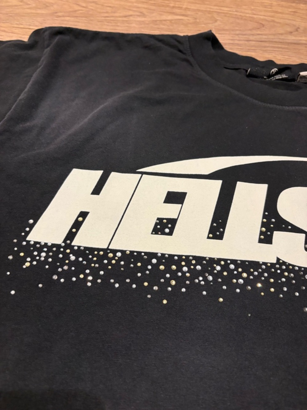 black Hellstar Rhinestone Tee With White Lettering - Picture 3 of 4